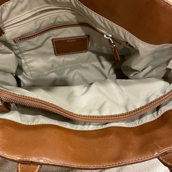 TUMI Green Nylon and Leather Open Top Tote Travel Bag Handbag - Picture 7 of 10